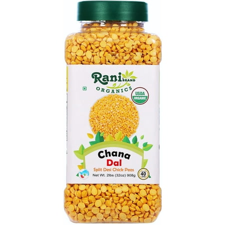 Rani Organic Chana Dal (Split Desi Chickpeas without skin) 32oz (2lbs) 908g PET Jar ~ All Natural | Vegan | Gluten Friendly | NON-GMO | Indian Origin | USDA Certified Organic