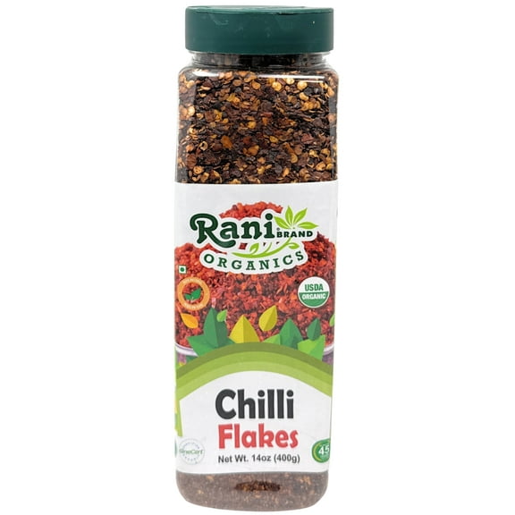 Rani Organic Chilli Flakes 14oz (400g) PET Jar ~ All Natural, No Color added | Gluten Friendly | Vegan | NON-GMO | Kosher | No Salt or fillers | USDA Certified Organic