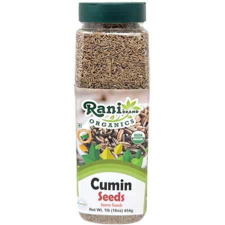 Rani Organic Cumin Seeds Whole (Jeera Sabut) 16oz (1lb) 454g PET Jar ~ All Natural | Vegan | Gluten Friendly | NON-GMO | Indian Origin | USDA Certified Organic