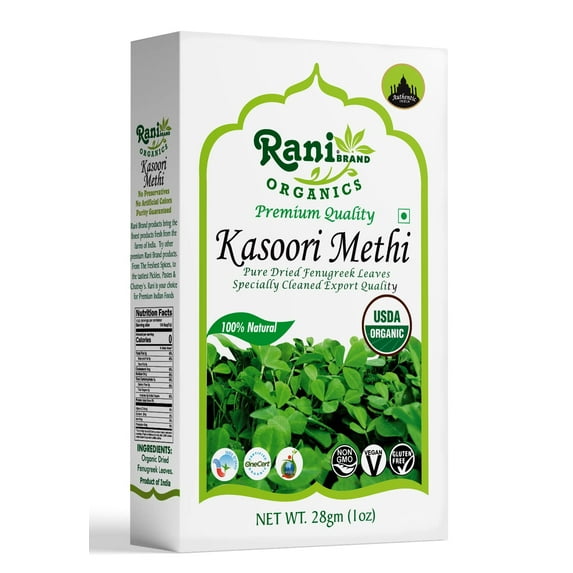 Rani Organic Fenugreek Leaves Dried (Kasoori Methi) 1oz (28g) ~ All Natural | Vegan | Gluten Friendly | NON-GMO | Indian Origin | USDA Certified Organic