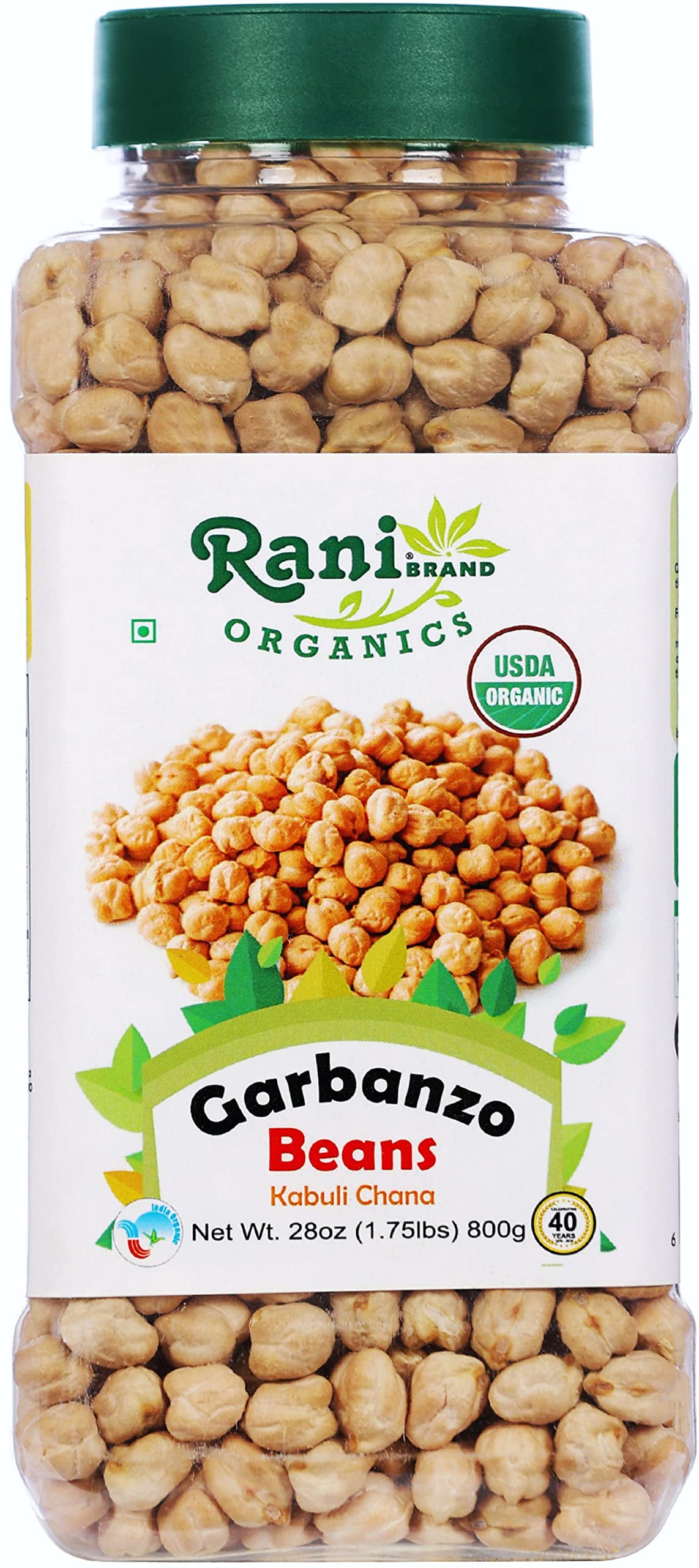 Rani Organic Garbanzo Beans (Kabuli Chana) 28oz (800g) PET Jar All