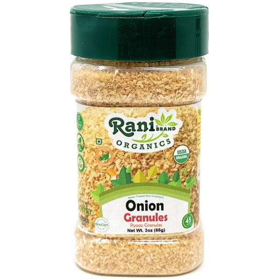 Rani Organic Granulated Onion (Pyaaz Granules) 3oz (85g) PET Jar ~ All Natural | Gluten Friendly | Vegan | NON-GMO | Kosher | No Salt or fillers | Indian Origin | USDA Certified Organic