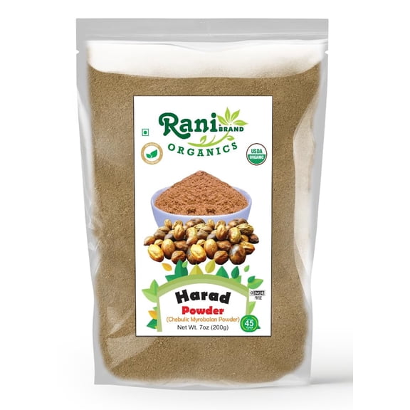 Rani Organic Harad Powder (Chebulic Myrobalan Powder) 7oz (200g) ~ All Natural | No Color | Gluten Friendly | Vegan | Non-GMO | Kosher | No Salt or fillers | Indian Origin | USDA Organic Certified