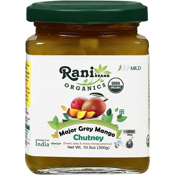 Rani Organic Major Grey Mango Chutney (Indian Preserve) 10.5oz (300g) Ready to eat ~ All Natural | Vegan | Gluten Free | No Colors | NON-GMO | Kosher |Indian Origin | USDA Certified Organic