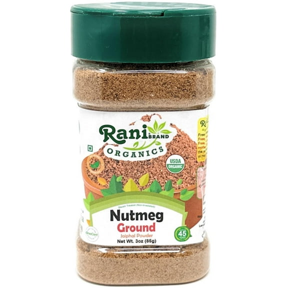 Rani Organic Nutmeg (Jaiphul) Ground Powder Spice 3oz (85g) PET Jar ~ All Natural | Vegan | Gluten Friendly | NON-GMO | Kosher | Indian Origin | USDA Certified Organic