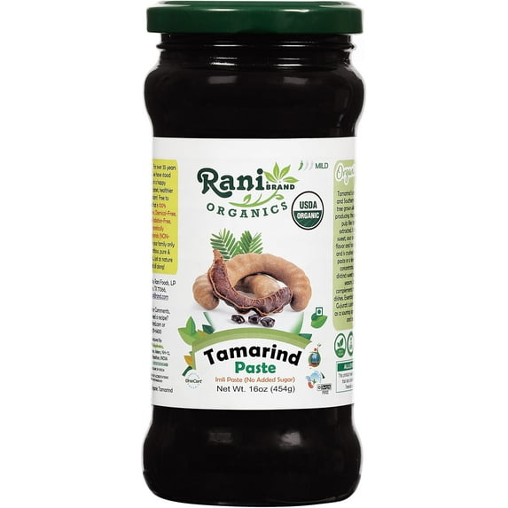 Rani Organic Tamarind Paste (Imli Paste) 16oz (1lb) 454g Glass Jar, No added sugar ~ All Natural | Vegan | Gluten Free | No Colors | NON-GMO | Kosher | Indian Origin | USDA Certified Organic