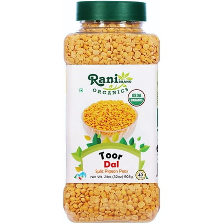 Rani Organic Toor Dal (Split Pigeon Peas) 32oz (2lbs) 908g PET Jar ~ All Natural | Vegan | Gluten Friendly | NON-GMO | Indian Origin | USDA Certified Organic
