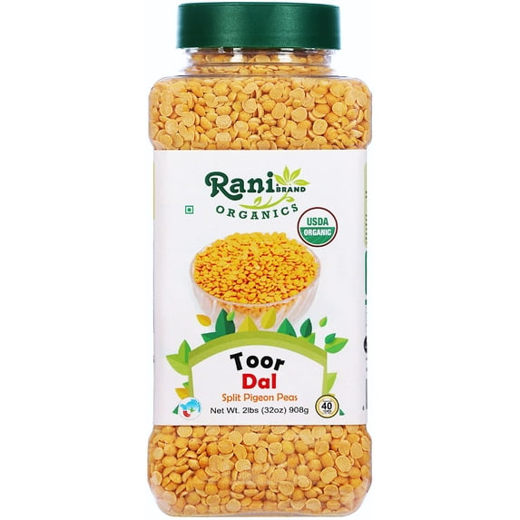 Rani Organic Toor Dal (Split Pigeon Peas) 32oz (2lbs) 908g PET Jar ~ All Natural | Vegan | Gluten Friendly | NON-GMO | Indian Origin | USDA Certified Organic