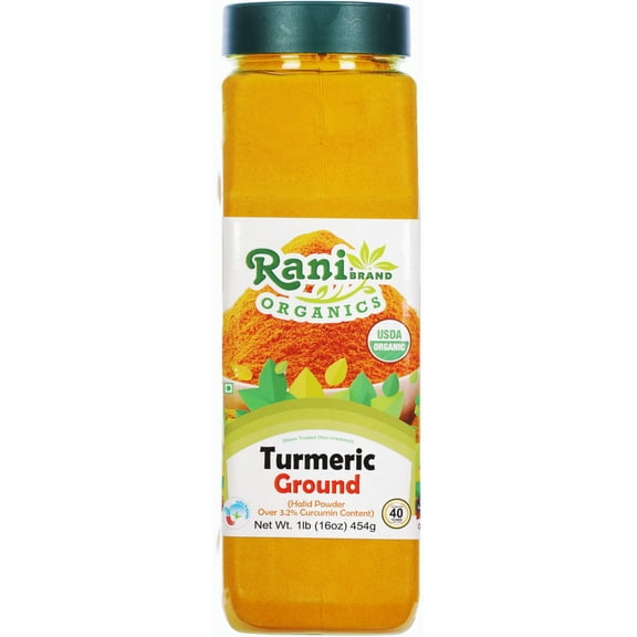 Rani Organic Turmeric (Haldi) Root Powder Spice, (High Curcumin Content) 16oz (1lb) 454g PET Jar ~ All Natural | Vegan | Gluten Friendly | NON-GMO | Kosher | Indian Origin | USDA Certified Organic