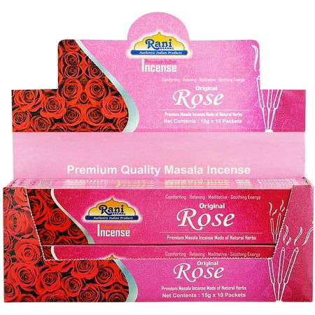 Rani Original Rose Incense (Masala Incense Made of Natural Herbs) 15g x 10 Packets ~ Total of 100 Incense sticks | For Puja Purposes | Indian Origin