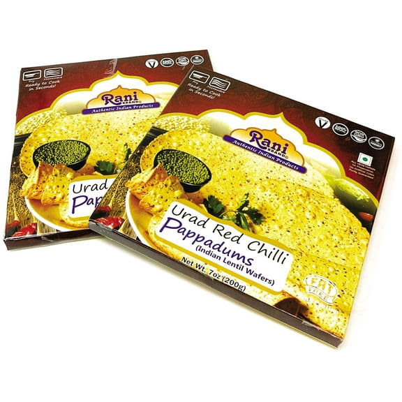 Rani Pappadums (Indian Lentil Wafer Snack) Red Chilli Papad 7oz (200g) Approximately 15pc, 7 inches, Pack of 2 ~ All Natural | Gluten Friendly | NON-GMO | Vegan | Indian Origin