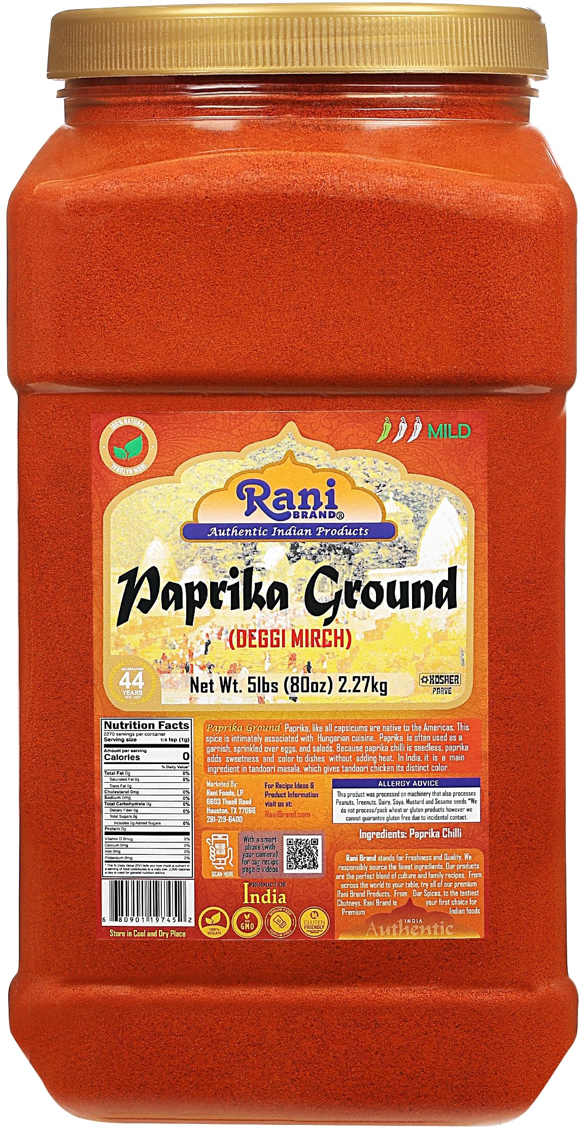 Rani Paprika (Deggi Mirch, Low Heat) Spice Powder, Ground 80oz (5lbs) 2