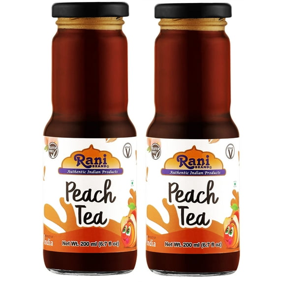 Rani Peach Tea 6.7 fl oz (200 ml) Glass Bottle, Pack of 2 ~ Indian Fruit Beverage | Vegan | Gluten Free | NON-GMO | Indian Origin