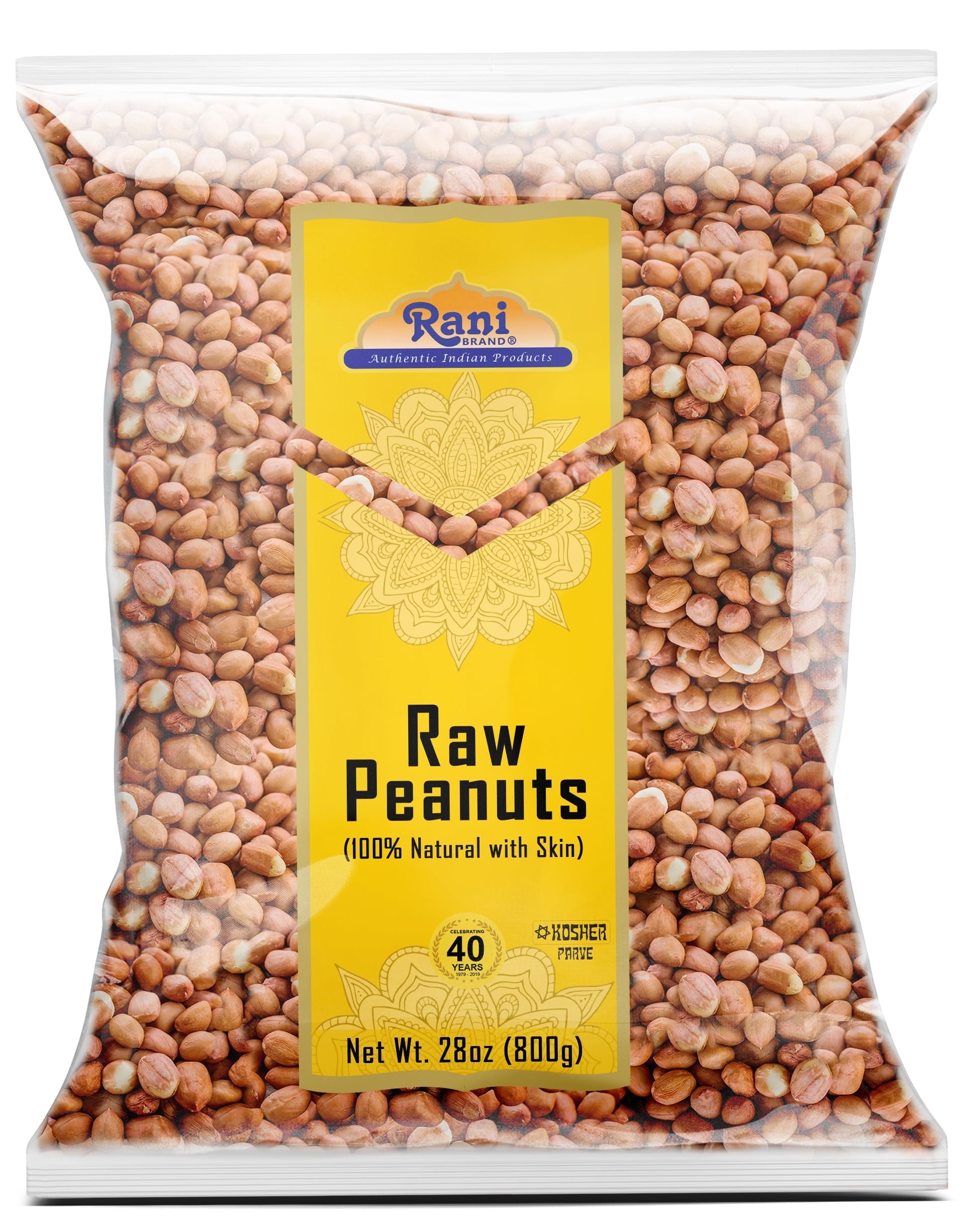 Rani Peanuts, Raw Whole With Skin (uncooked, unsalted) 28oz (800g) ~ All Natural | Vegan | Gluten Friendly | Kosher | Fresh Product of USA ~ Spanish Grade Groundnut / Red-skin