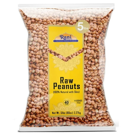 Rani Peanuts, Raw Whole With Skin (uncooked, unsalted) 80oz (5lbs) 2.27kg Bulk ~ All Natural | Vegan | Gluten Friendly | Fresh Product of USA ~ Spanish Grade Groundnut / Red-skin