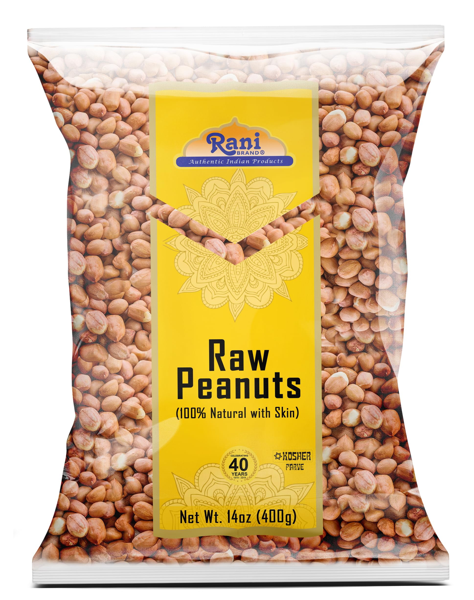 Rani Peanuts, Raw Whole With Skin (uncooked, unsalted) 14oz (400g) ~ All Natural | Vegan | Gluten Friendly | Fresh Product of USA ~ Spanish Grade Groundnut / Red-skin