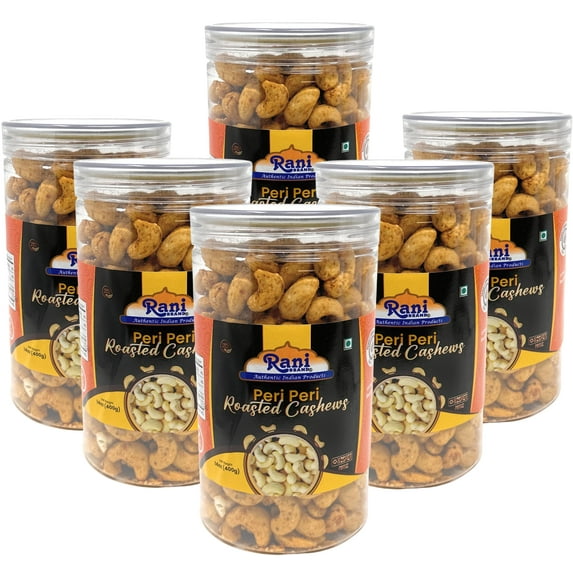 Rani Peri Peri Roasted Cashews 14oz (400g) PET Jar, Pack of 6, Non-Fried, Oil Free ~ All Natural | Vegan | Gluten Friendly | NON-GMO | Kosher | Air Roasted, Crunchy & Flavorful