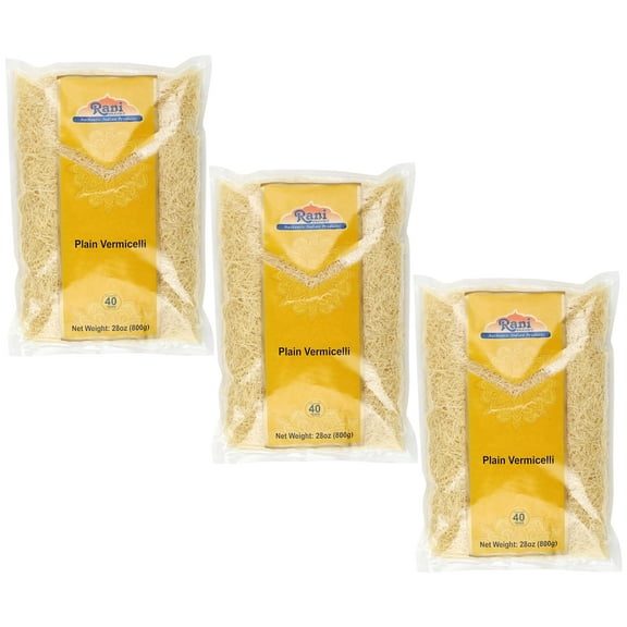 Rani Plain Vermicelli (Wheat Noodles) 28oz (1.75lbs) 800g, Pack of 3 ~ All Natural | Vegan | NON-GMO | Indian Origin