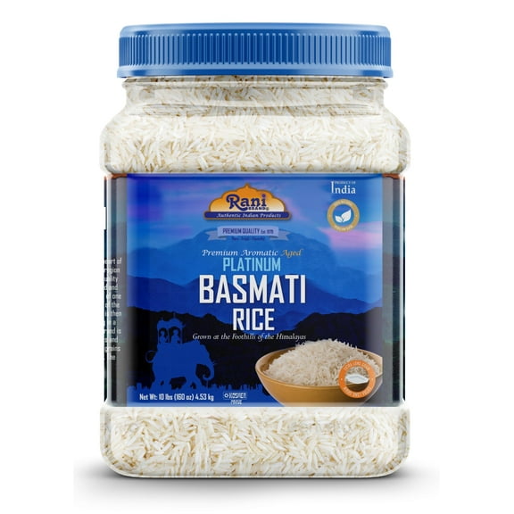 Rani Platinum White Basmati Rice Extra Long Aged 160oz (10lbs) 4.53kg PET Jar ~ All Natural | Gluten Friendly | Vegan | Indian Origin | Kosher
