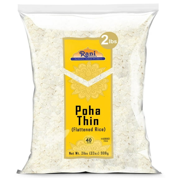 Rani Poha (Powa) Thin Cut (Flattened Rice) 32oz (2lbs) 908g Bulk ~ All Natural, Salt-Free | Vegan | Kosher | No Colors | Gluten Friendly | Indian Origin