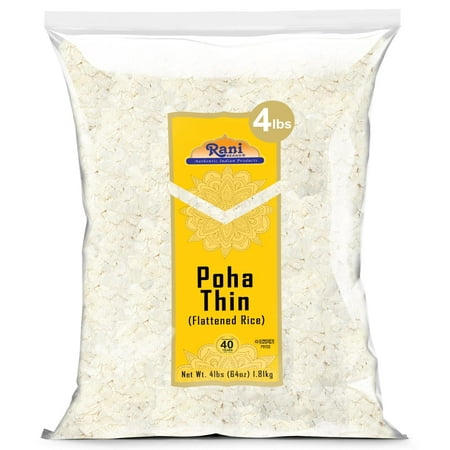 Rani Poha (Powa) Thin Cut (Flattened Rice) 64oz (4lbs) 1.81kg Bulk ~ All Natural, Salt-Free | Vegan | Kosher | No Colors | Gluten Friendly | Indian Origin