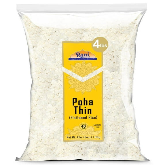 Rani Poha (Powa) Thin Cut (Flattened Rice) 64oz (4lbs) 1.81kg Bulk ~ All Natural, Salt-Free | Vegan | Kosher | No Colors | Gluten Friendly | Indian Origin