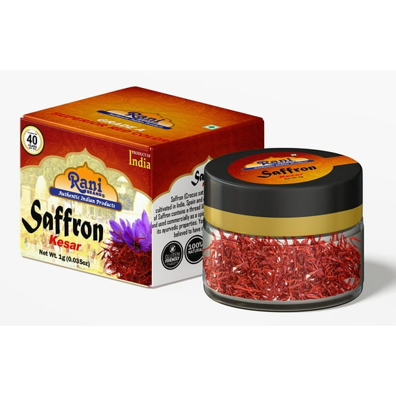 Rani Pure Saffron (Kesar) from India, Fragrant & Full Flavor, Great for Cooking, Tea & Medicinal, Grade A all red threads, 1gm (0.035oz) PET Jar ~ All Natural, Salt-Free | Vegan | No Colors | Gluten F