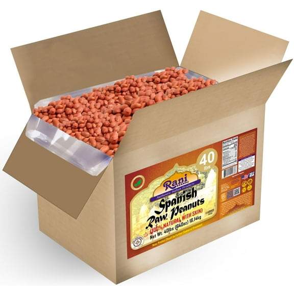 Rani Raw Spanish Peanuts 100% Natural with Skin (uncooked, unsalted) 40lbs (640oz) 18.14kg Bulk Box ~ Vegan | Gluten Friendly | Fresh Product of USA | Kosher | Red-brown Skin