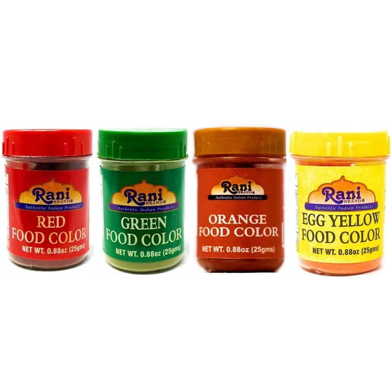 Rani Red, Orange, Green & Yellow (4pk) Food Color Indian 4x25gm (0.88oz) ~ Vegan
