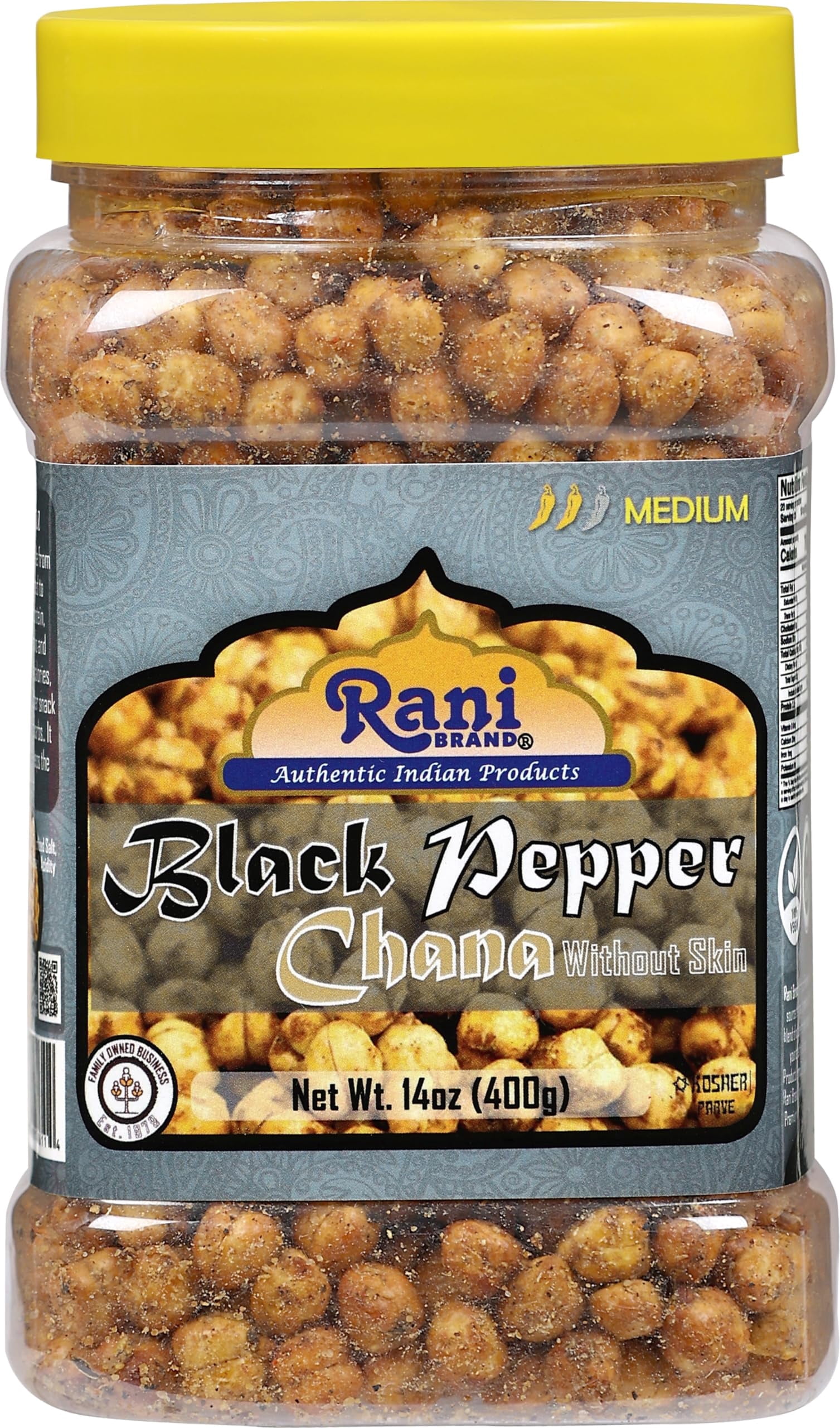 Rani Roasted Chana (Chickpeas) Black Pepper Flavor 14oz (400g) PET