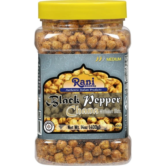 Rani Roasted Chana (Chickpeas) Black Pepper Flavor 14oz (400g) PET Jar ~ All Natural | Vegan | Kosher | No Preservatives | Gluten Friendly | Indian Origin | Ready to Eat | Seasoned with 5 Spices