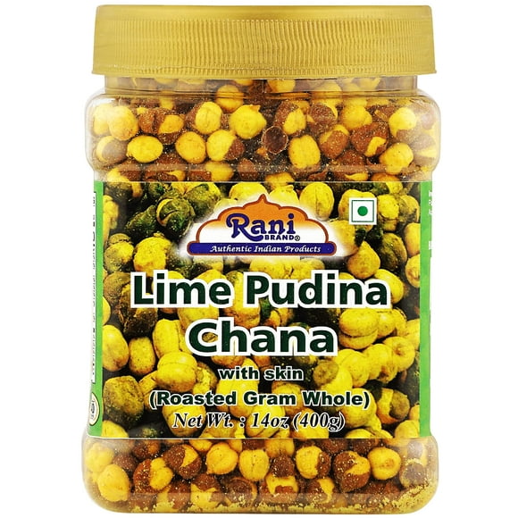 Rani Roasted Chana (Chickpeas) Lime Podina (Mint) Flavor 14oz (400g) PET Jar ~ All Natural | Vegan | No Preservatives | Gluten Friendly | Indian Origin | Ready to Eat | Seasoned with 5 Spices