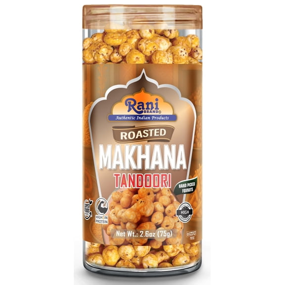 Rani Roasted Makhana (Fox Nut/Popped Lotus Seed) Tandoori Flavor 2.6oz (75g) Ready to eat, Hand Picked Foxnuts ~ High in Protein | Vegan | Gluten Friendly | NON-GMO | Kosher | Indian Origin