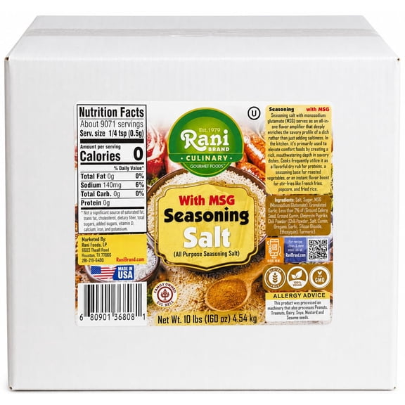Rani Seasoning Salt with MSG (All Purpose Seasoning Salt) 160oz (10lbs) 4.54kg Bulk Box ~ Gluten Free | NON-GMO | Kosher | Vegan | Sodium Free | Product of USA