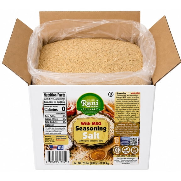 Rani Seasoning Salt with MSG (All Purpose Seasoning Salt) 400oz (25lbs) 11.34kg Bulk Box ~ Gluten Free | NON-GMO | Kosher | Vegan | Sodium Free | Product of USA