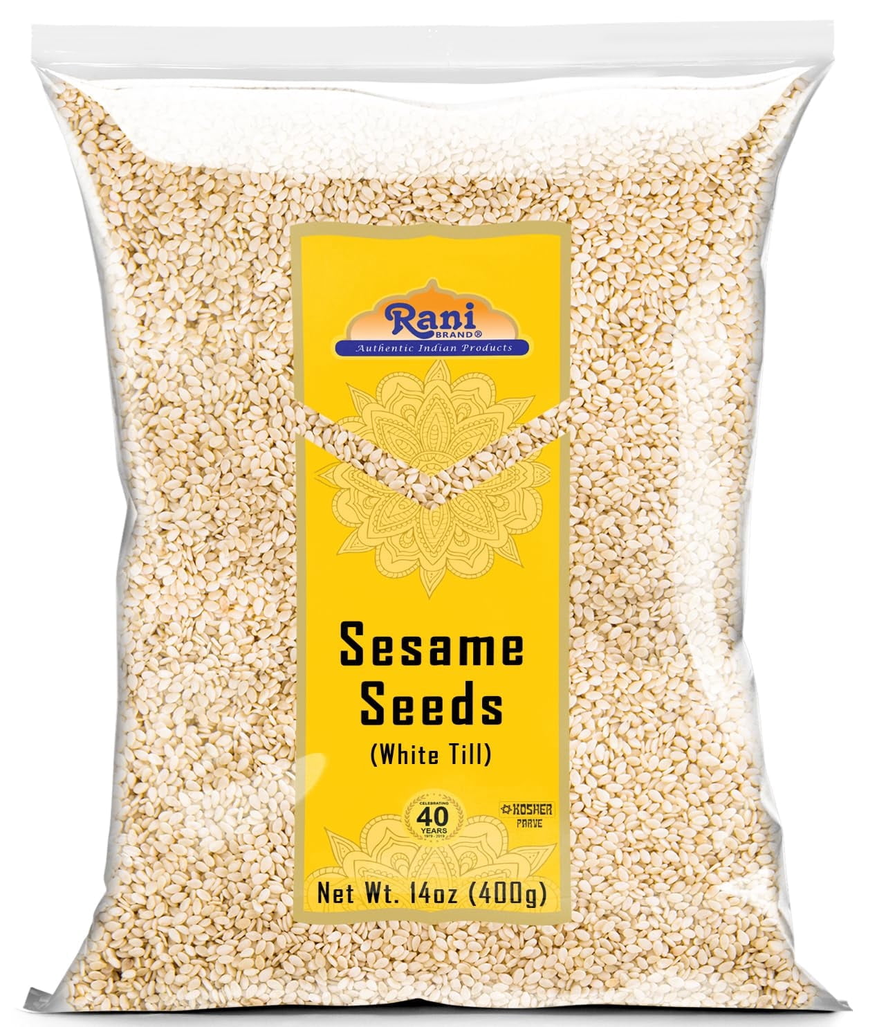 Rani Sesame Seeds Whole White, Hulled (Till) 14oz (400gm) ~ All Natural | Gluten Friendly | NON-GMO | Kosher | Vegan | Indian Origin