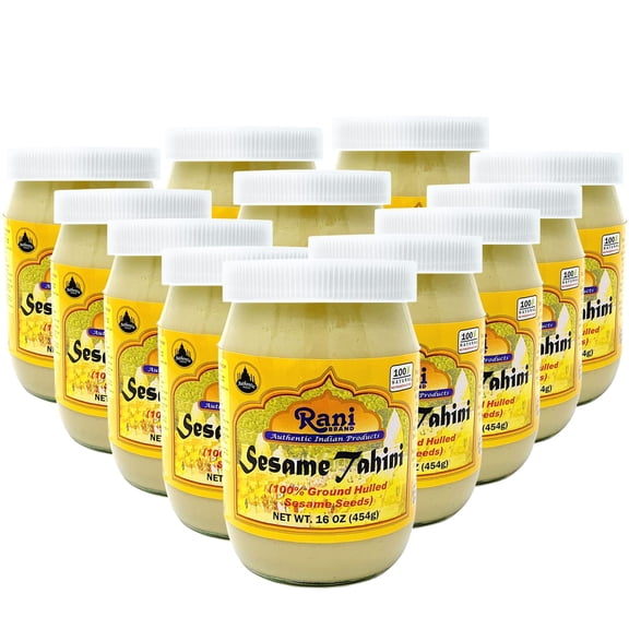 Rani Sesame Tahini (Sesame Butter) 16oz (1lb) 454g, Pack of 12, Glass Jar, Vegan, No added sugar, No Sodium ~ Gluten Free | NON-GMO | No Colors