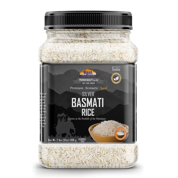 Rani Silver White Basmati Rice Extra Long Aged 32oz (2lbs) 908g PET Jar ~ All Natural | Gluten Friendly | Vegan | Indian Origin | Kosher