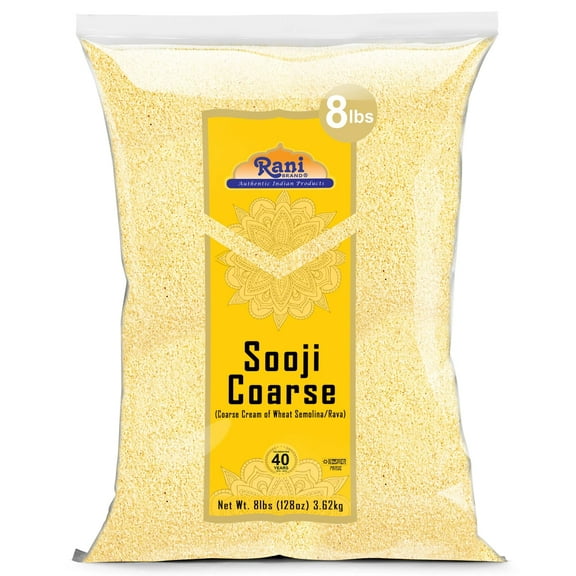 Rani Sooji Coarse (Farina, Suji, Rava, Rawa, Wheat Semolina) Flour 128oz (8lbs) 3.63kg Bulk ~ All Natural | Vegan | NON-GMO | Kosher | Indian Origin