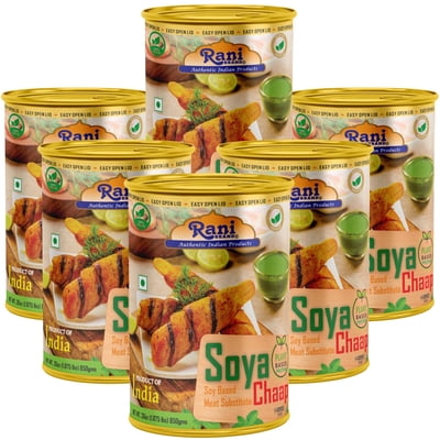 Rani Soya Chaap (Plant Based Protein) 30oz (1.875lbs) 850g, Pack of 6 ~ Easy Open Lid | All Natural | Vegan | No Colors | NON-GMO | Kosher | Indian Origin | Soy Based Meat Substitute