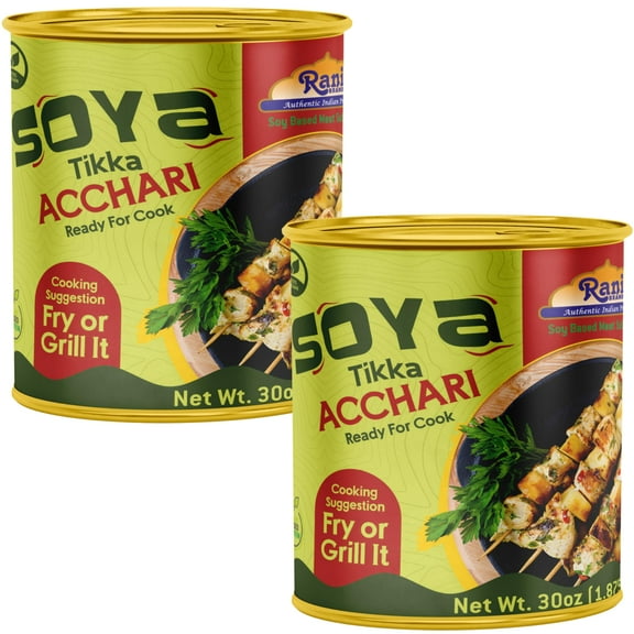 Rani Soya Tikka Achari 30oz (1.875lbs) 850g, Pack of 2, Ready for Cook ~ Easy Open Lid | All Natural | Vegan | No Colors | NON-GMO | Kosher | Indian Origin | Soy Based Meat Substitute
