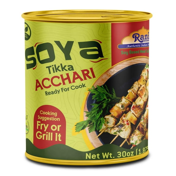 Rani Soya Tikka Achari 30oz (1.875lbs) 850g Ready for Cook ~ Easy Open Lid | All Natural | Vegan | No Colors | NON-GMO | Kosher | Indian Origin | Soy Based Meat Substitute