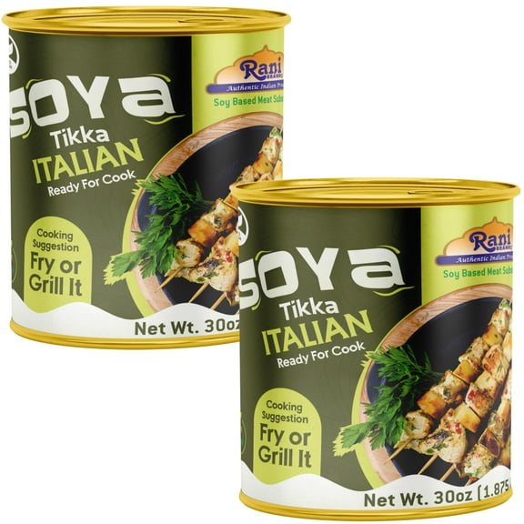 Rani Soya Tikka Italian 30oz (1.875lbs) 850g, Pack of 2, Ready for Cook ~ Easy Open Lid | All Natural | Vegan | No Colors | NON-GMO | Kosher | Indian Origin | Soy Based Meat Substitute
