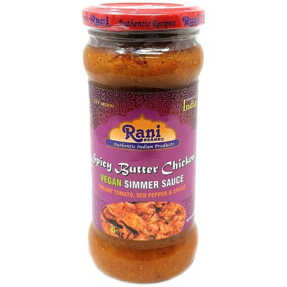 Rani Spicy Butter Chicken Vegan Simmer Sauce (Creamy Tomato, Red Pepper & Spices) 14oz (400g) Glass Jar ~ Easy to Use | Vegan | No Colors | All Natural | NON-GMO | Gluten Free | Indian Origin