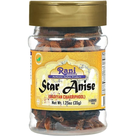Rani Star Anise Seeds, Whole Pods (Badian Khatai) Spice 1.25oz (35g) PET Jar ~ All Natural | Gluten Friendly | NON-GMO | Kosher | Vegan | Whole Chinese Anise Star Pods Sun Dried Spice, Anis Estrella