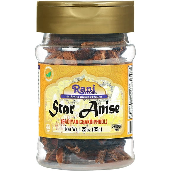 Rani Star Anise Seeds, Whole Pods (Badian Khatai) Spice 1.25oz (35g) PET Jar ~ All Natural | Gluten Friendly | NON-GMO | Kosher | Vegan | Whole Chinese Anise Star Pods Sun Dried Spice, Anis Estrella