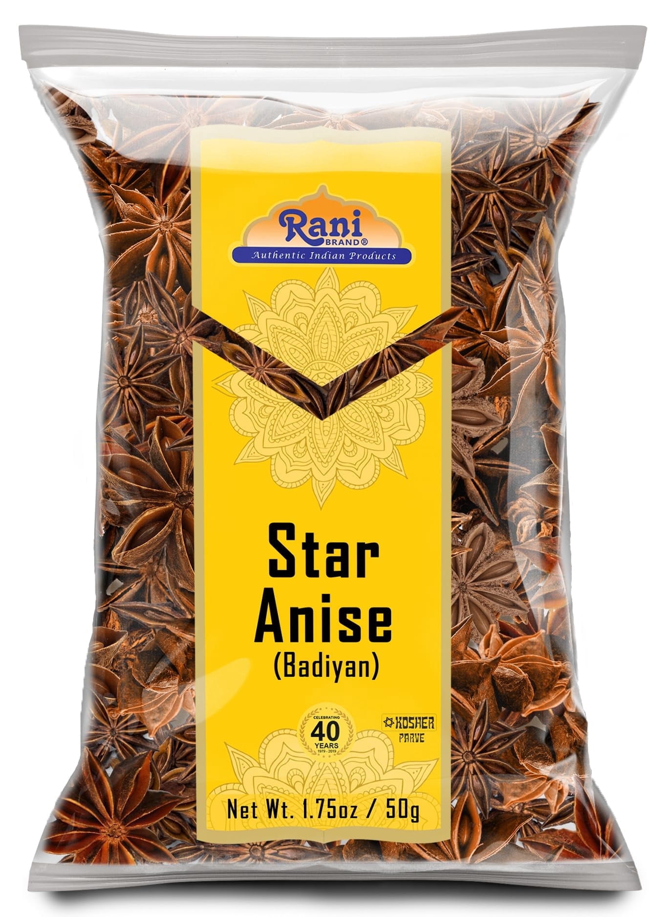 Rani Star Anise Seeds, Whole Pods (Badian Khatai) Spice 1.75oz (50g) ~ All Natural | Gluten Friendly | NON-GMO | Kosher | Vegan | Whole Chinese Anise Star Pods Sun Dried Spice, Anis Estrella / Illici