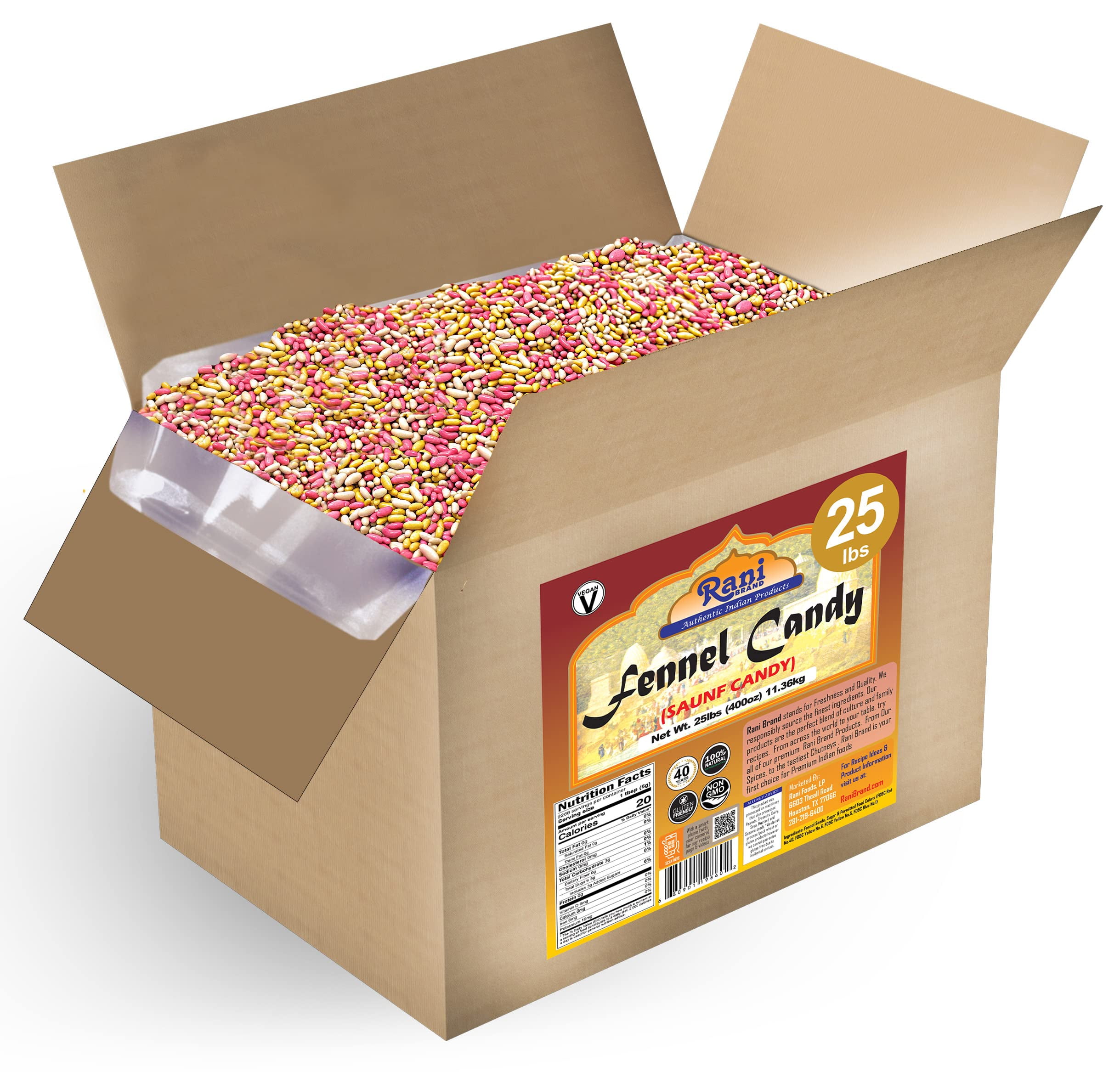 Rani Sugar Coated Fennel Candy 25lbs (11.36kg) 400 Ounce ~ Bulk Box ~ Indian After Meal Digestive Treat | Vegan | Gluten Friendly | NON-GMO | Indian Origin