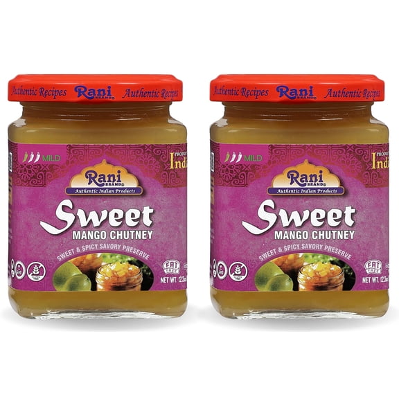 Rani Sweet Mango Chutney (Indian Preserve) 12.3oz (350g) Glass Jar, Pack of 2, Ready to eat, Vegan ~ Gluten Free, All Natural, NON-GMO, Kosher