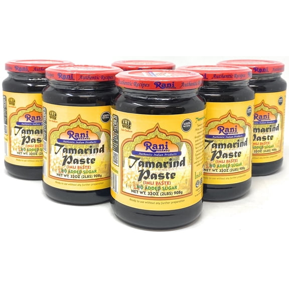 Rani Tamarind Paste Puree (Imli) 32oz (2lbs) 908g Bulk Glass Jar, No added sugar, Pack of 5+1 FREE ~ All Natural | Vegan | Gluten Free | No Colors | NON-GMO | Indian Origin